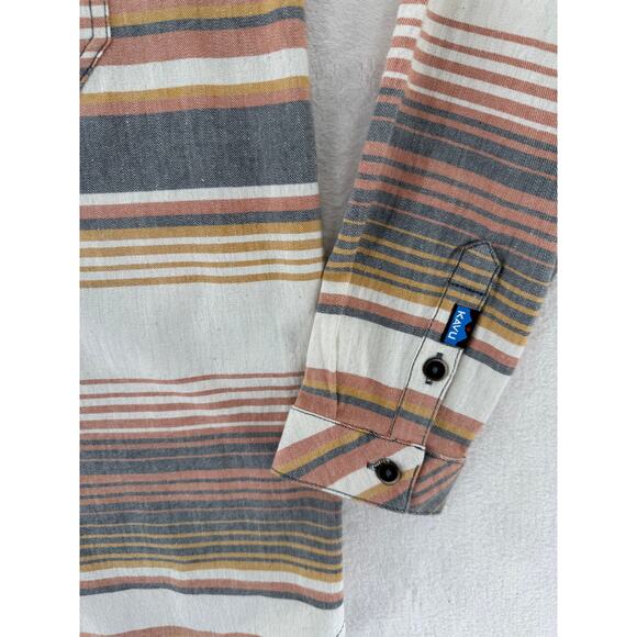 Kavu Womens Ivory Stripe Flannel Top Cotton Band Collar Shirt Cotton S - Picture 6 of 8